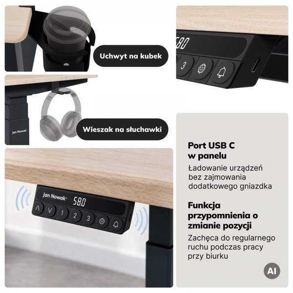 Duże biurko sit-stand do pracy Aria 160×80 cm, dąb sonoma/antracyt