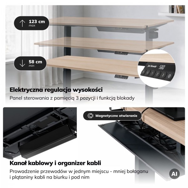 Duże biurko sit-stand do pracy Aria 160×80 cm, dąb sonoma/antracyt