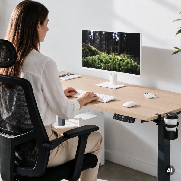 Duże biurko sit-stand do pracy Aria 160×80 cm, dąb sonoma/antracyt