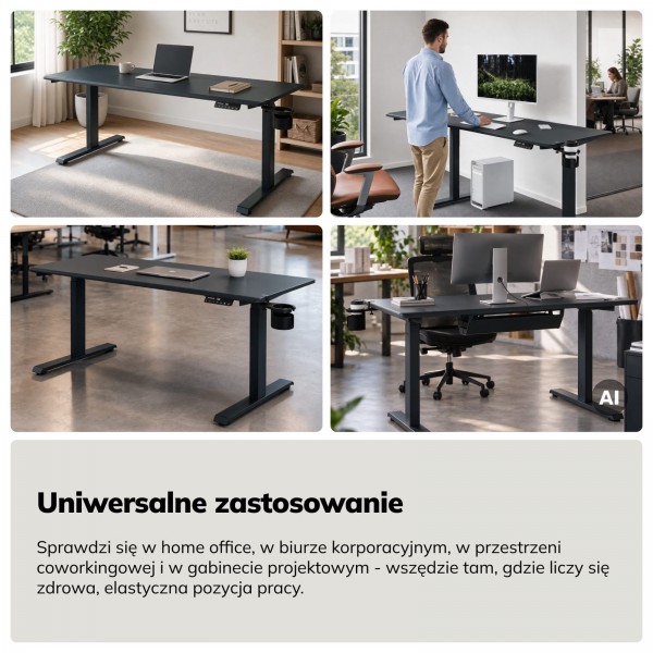 Duże biurko sit-stand do pracy Aria 160×80 cm, antracyt