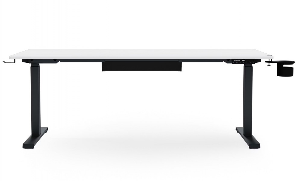 Duże biurko sit-stand do pracy Aria 160×80 cm, blat biały/podstawa antracyt
