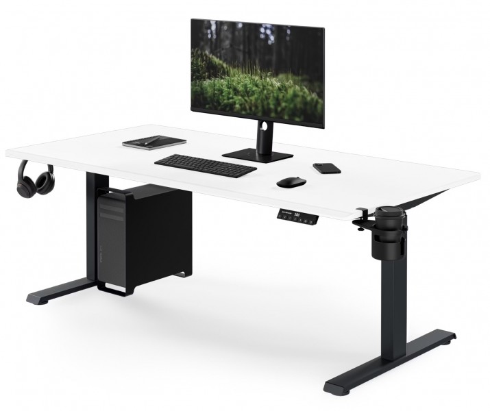 Duże biurko sit-stand do pracy Aria 160×80 cm, blat biały/podstawa antracyt