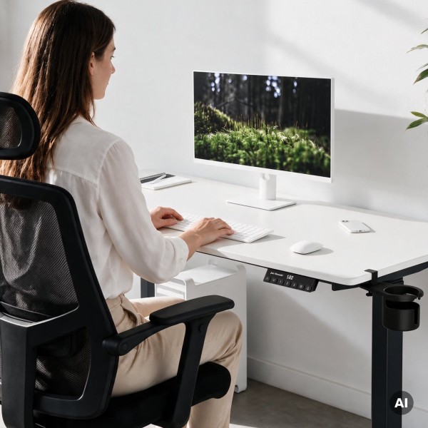 Duże biurko sit-stand do pracy Aria 160×80 cm, blat biały/podstawa antracyt