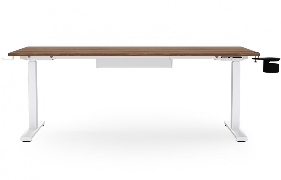 Duże biurko sit-stand do pracy Aria 160×80 cm, orzech/biały