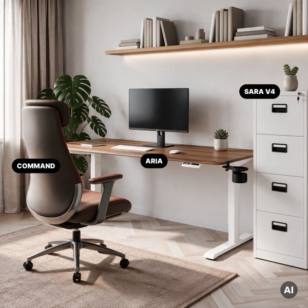 Duże biurko sit-stand do pracy Aria 160×80 cm, orzech/biały