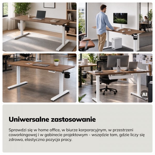 Duże biurko sit-stand do pracy Aria 160×80 cm, orzech/biały