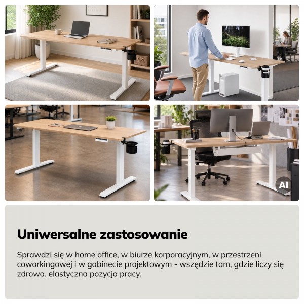 Duże biurko sit-stand do pracy Aria 160×80 cm, dąb sonoma/biały