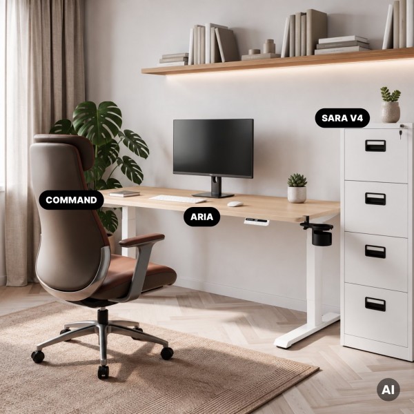 Duże biurko sit-stand do pracy Aria 160×80 cm, dąb sonoma/biały