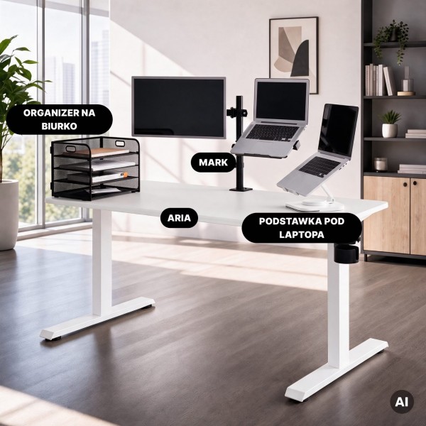 Duże biurko sit-stand do pracy Aria 160×80 cm, białe