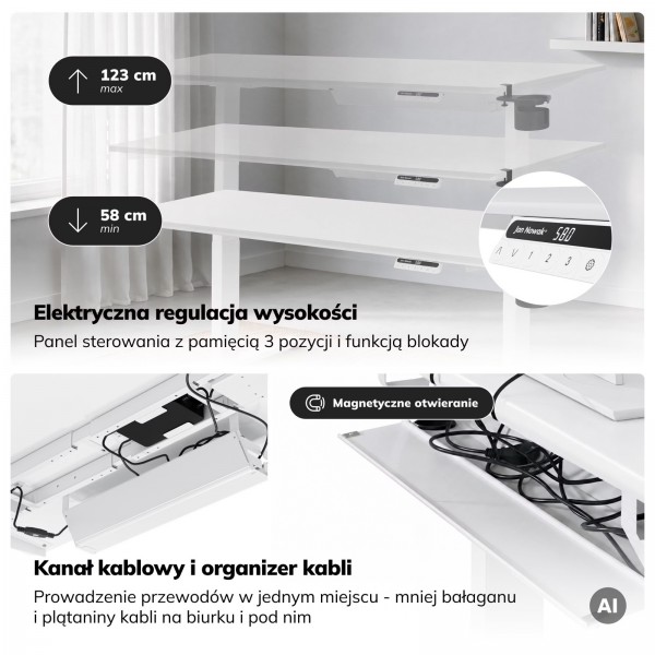 Duże biurko sit-stand do pracy Aria 160×80 cm, białe