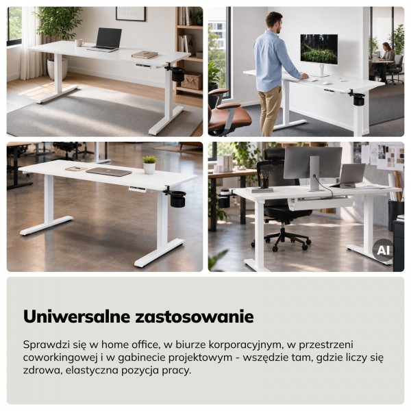 Duże biurko sit-stand do pracy Aria 160×80 cm, białe