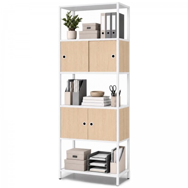 Regał biurowy metalowy z szafkami Eco Design Ariel, 80x40x220 cm, dąb sonoma/biały