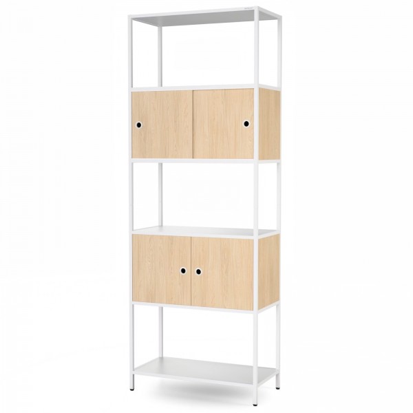 Regał biurowy metalowy z szafkami Eco Design Ariel, 80x40x220 cm, dąb sonoma/biały