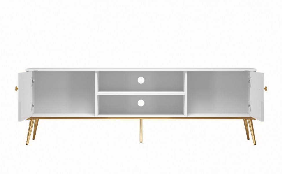 Szafka RTV 160 cm Goldin 06, biały połysk / złoty