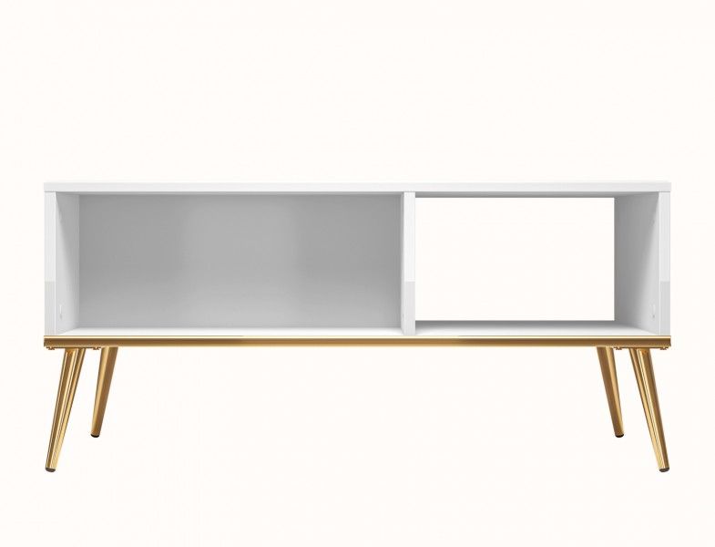 Stolik kawowy 90x60 Goldin 08, biały połysk / złoty
