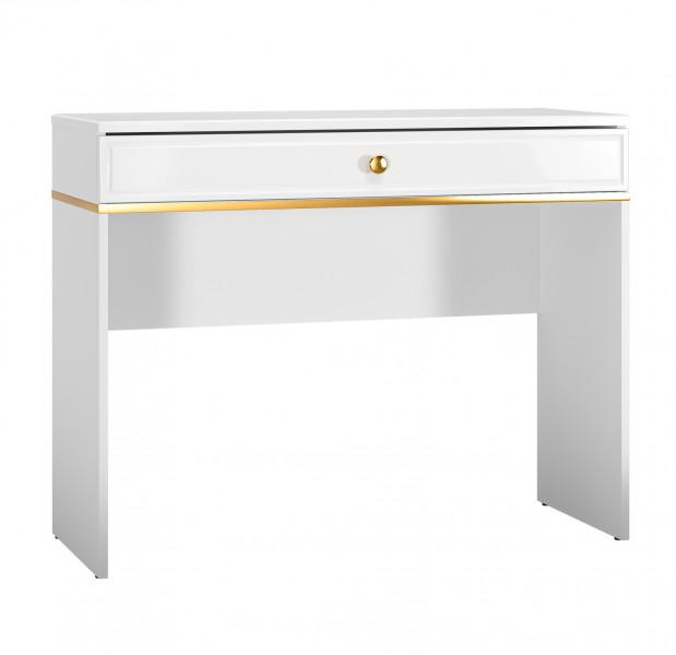 Toaletka do sypialni 100 cm Goldin 10, biały połysk / złoty