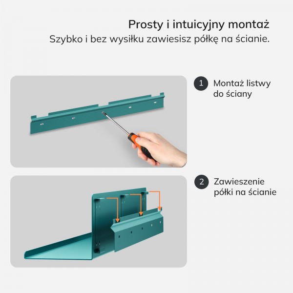 Metalowa półka ścienna Modern Joanne 70 cm, kolor morski
