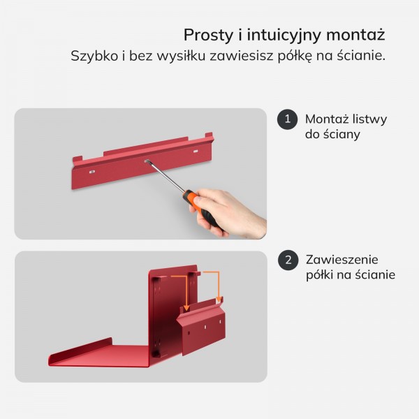 Metalowa półka ścienna Modern Joanne 40 cm, kolor czerwony