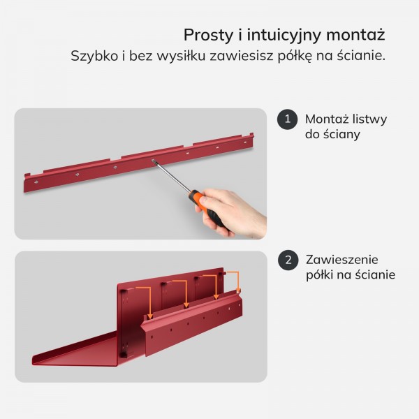 Metalowa półka ścienna Modern Joanne 120 cm, kolor czerwony