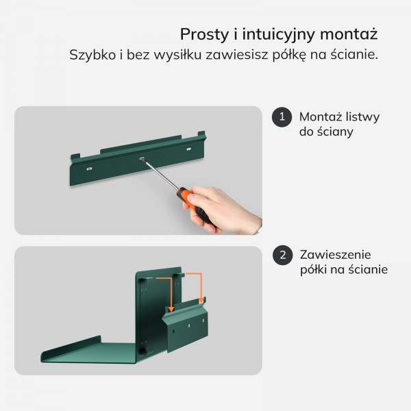Metalowa półka ścienna Modern Joanne 40 cm, kolor butelkowa zieleń