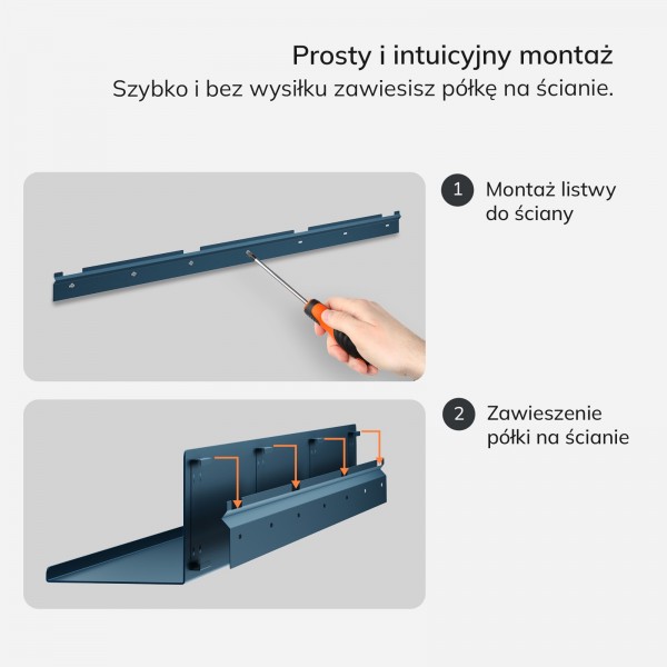 Metalowa półka ścienna Modern Joanne 120 cm, kolor granatowy