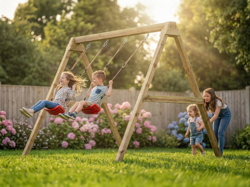 Huśtawka ogrodowa drewniana podwójna dla dzieci Max Play Double Swing