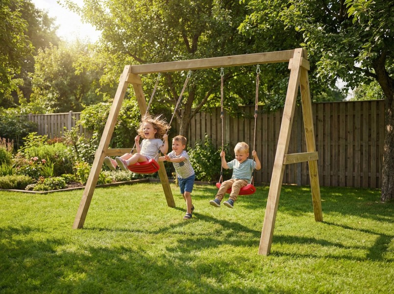 Huśtawka ogrodowa drewniana podwójna dla dzieci Max Play Double Swing