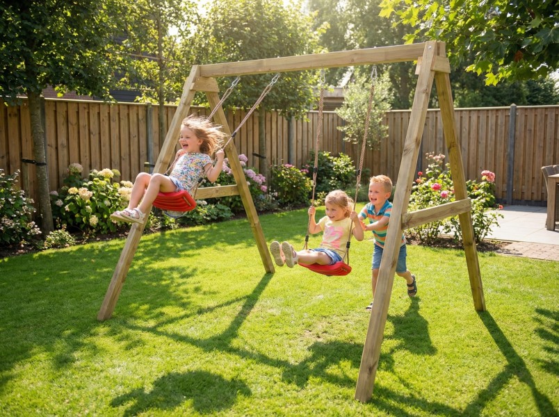 Huśtawka ogrodowa drewniana podwójna dla dzieci Max Play Double Swing