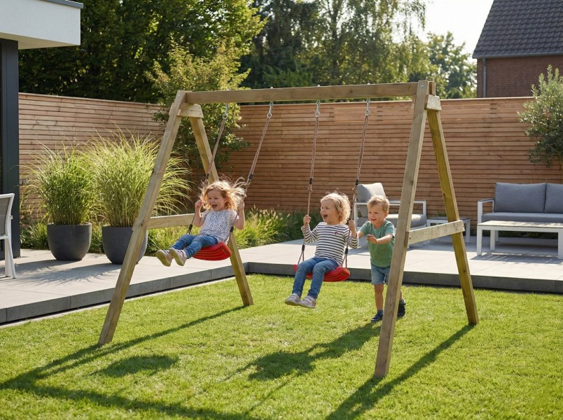 Huśtawka ogrodowa drewniana podwójna dla dzieci Max Play Double Swing