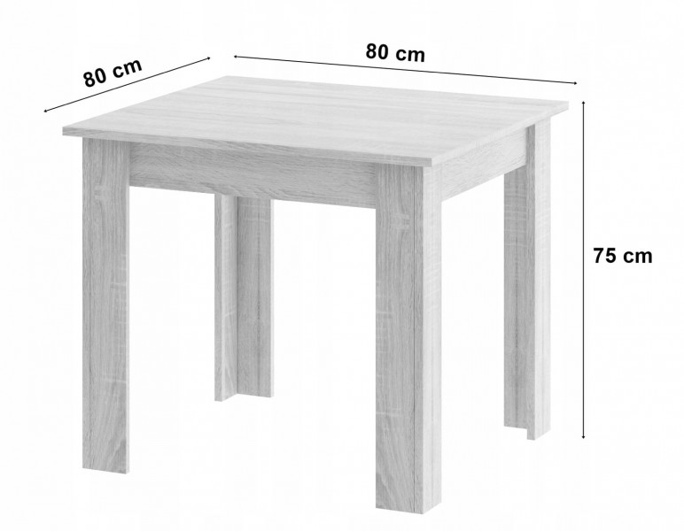 Zestaw stół i 4 krzesła Savio 085, 80x80 cm, dąb sonoma/biały, krzesła białe