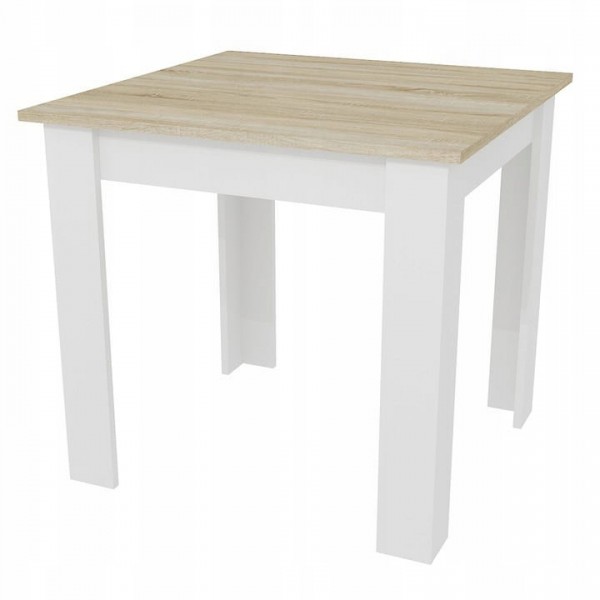 Zestaw stół i 4 krzesła Savio 085, 80x80 cm, dąb sonoma/biały, krzesła białe