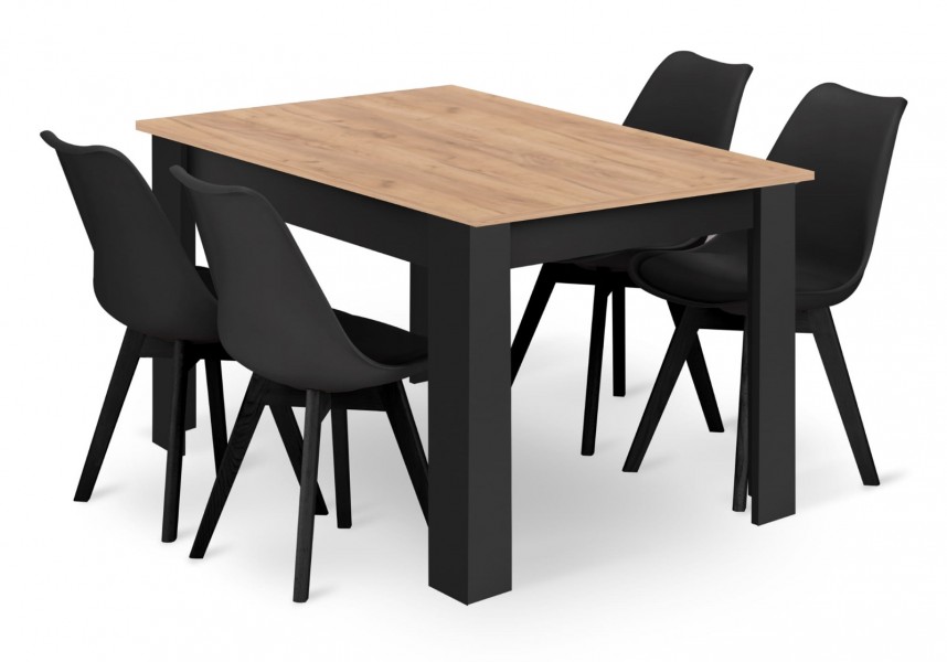 Zestaw stół i 4 krzesła Savio 08, 120x80 cm, dąb craft/czarny, czarne krzesła