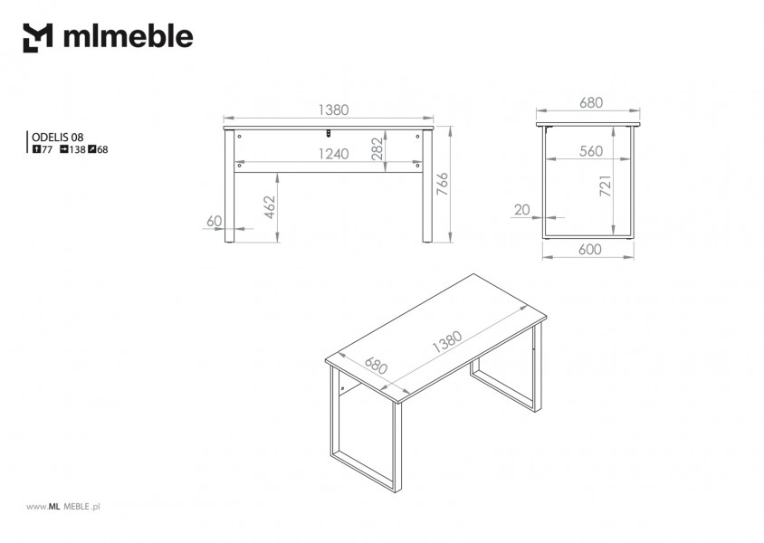 Proste biurko 138 cm Odelis 08 na metalowych nogach
