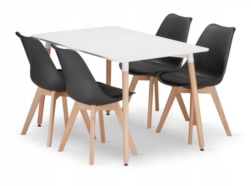 Zestaw stół z krzesłami Dolmo 019 - stół 120x80 cm biały i 4 czarne krzesła