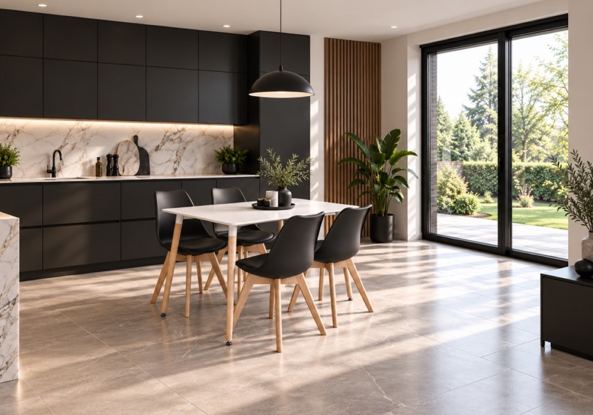 Zestaw stół z krzesłami Dolmo 019 - stół 120x80 cm biały i 4 czarne krzesła