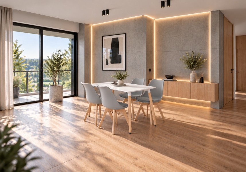 Zestaw stół z krzesłami Dolmo 017 - stół 120x80 cm biały i 4 szare krzesła