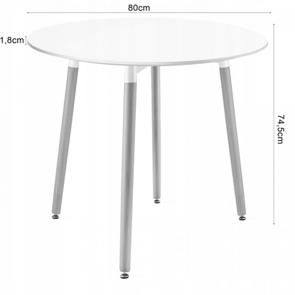 Mały stół z 4 krzesłami - zestaw Molde 033, okrągły stół 80 cm i 4 białe krzesła