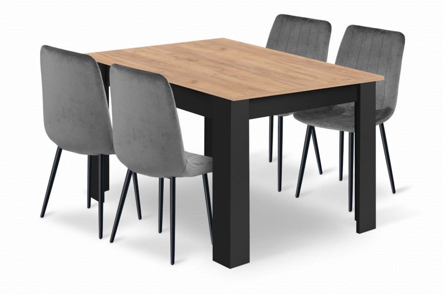 Zestaw jadalniany stół dąb craft 120x80 cm i 4 szare krzesła welurowe Viborg 02