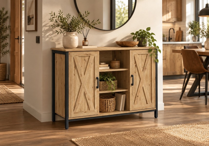 Komoda loftowa dwudrzwiowa z półkami 100 cm Faro 015, dąb Artisan