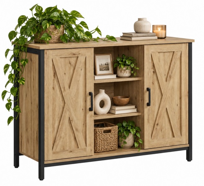 Komoda loftowa dwudrzwiowa z półkami 100 cm Faro 015, dąb Artisan