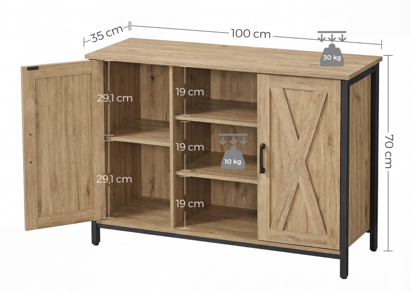 Komoda loftowa dwudrzwiowa z półkami 100 cm Faro 015, dąb Artisan