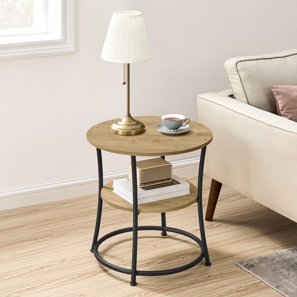 Stolik kawowy okrągły 54 cm loft z półką Faro 01, dąb artisan