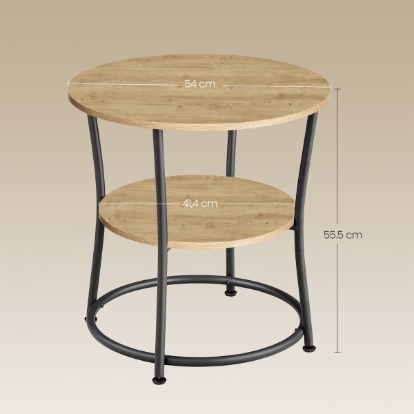 Stolik kawowy okrągły 54 cm loft z półką Faro 01, dąb artisan