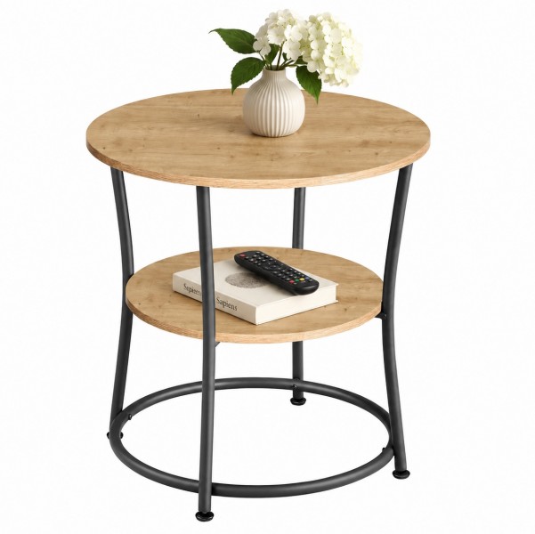 Stolik kawowy okrągły 54 cm loft z półką Faro 01, dąb artisan