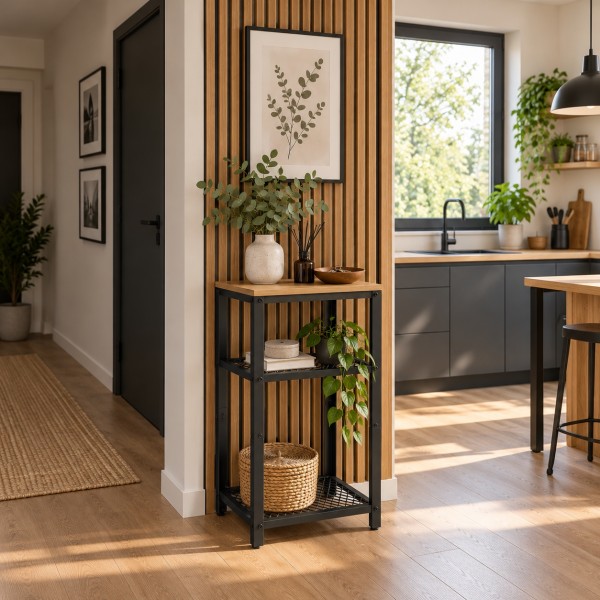 Stolik pomocniczy wysoki loft Faro 03 z 2 półkami, dąb artisan