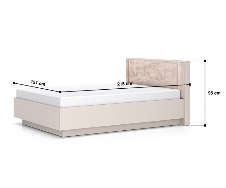 Kaszmirowe łóżko 140 × 200 cm Sophie 31 z LED, pojemnikiem i zagłówkiem
