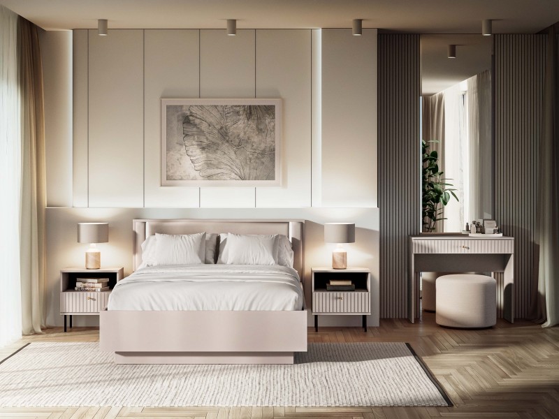 Kaszmirowe łóżko 140 × 200 cm Sophie 31 z LED, pojemnikiem i zagłówkiem