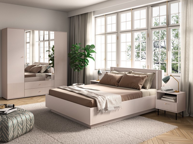 Łóżko 160 × 200 cm Sophie 32 z LED, pojemnikiem i zagłówkiem, kaszmir