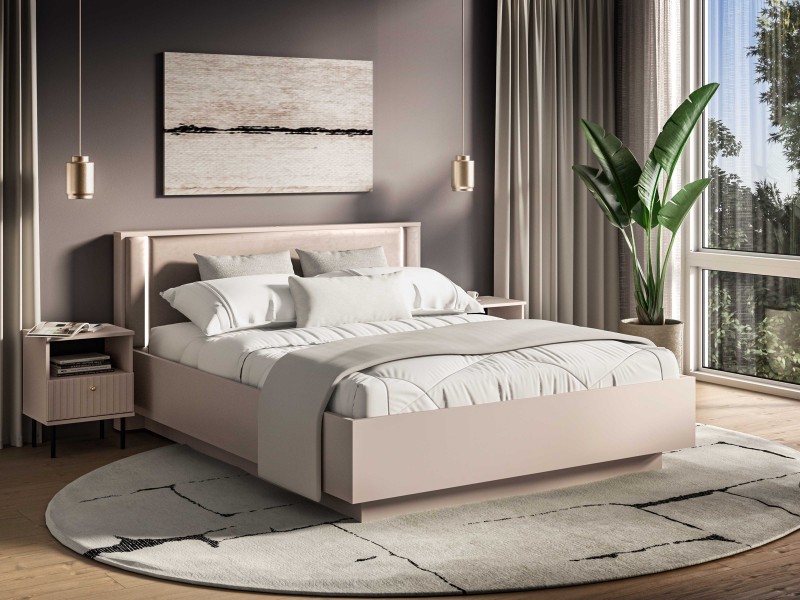 Łóżko 160 × 200 cm Sophie 32 z LED, pojemnikiem i zagłówkiem, kaszmir