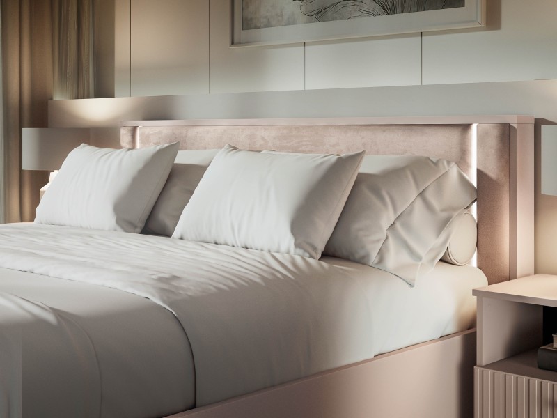 Łóżko 160 × 200 cm Sophie 32 z LED, pojemnikiem i zagłówkiem, kaszmir